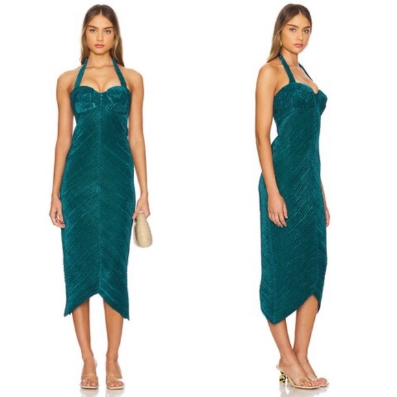 Cult Gaia Milo Plisse Halter Midi Dress in Sea Moss 6 - Picture 8 of 11